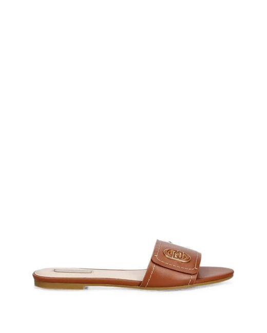 Liu Jo Brown Logo-Plaque Leather Sandals