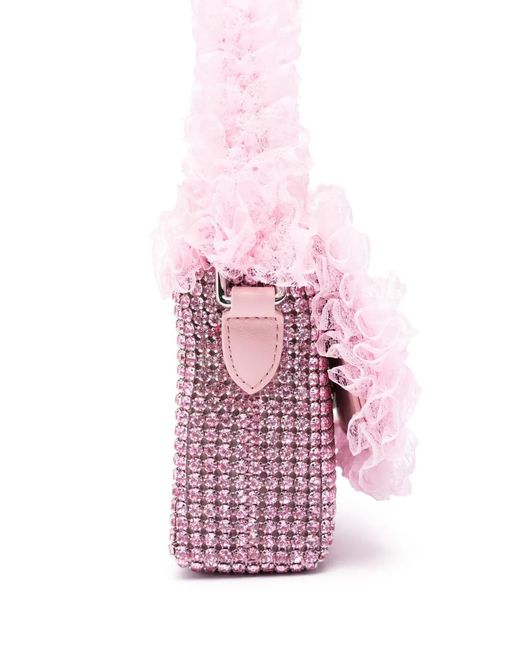 Self-Portrait Pink Crystal-Embellished Lace-Detail Shoulder Bag