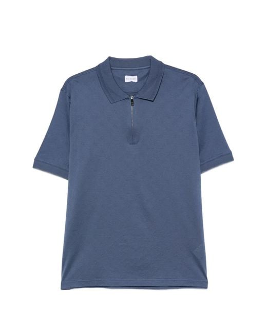 Pal Zileri Blue Jacquard-Logo Quarter-Zip Polo Shirt for men