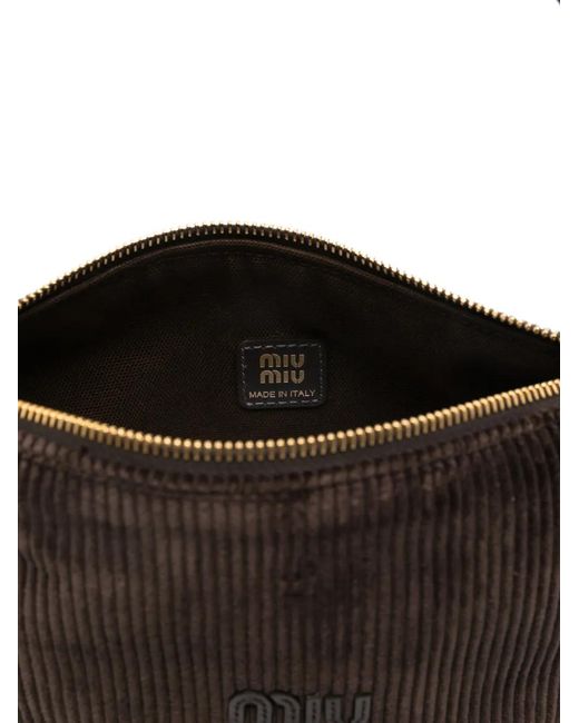 Miu Miu Black Corduroy Logo Shoulder Bag