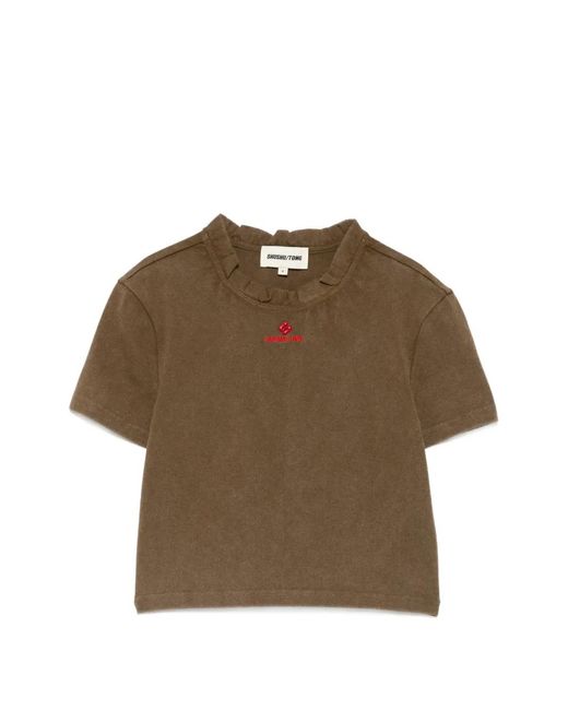 ShuShu/Tong Brown T-Shirt Volanté À Logo Brodé