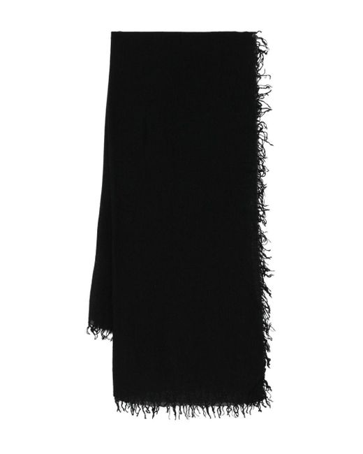 Faliero Sarti Black Virgin Wool-Silk Blend Frayed Scarf