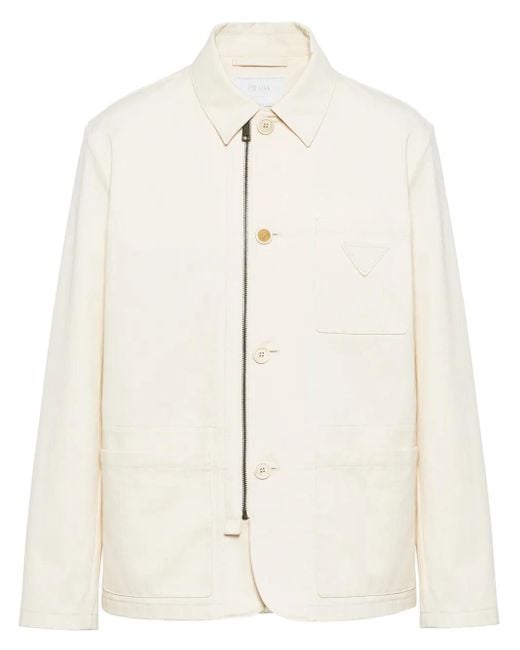 Prada Natural Herringbone Cotton Shirt Jacket for men