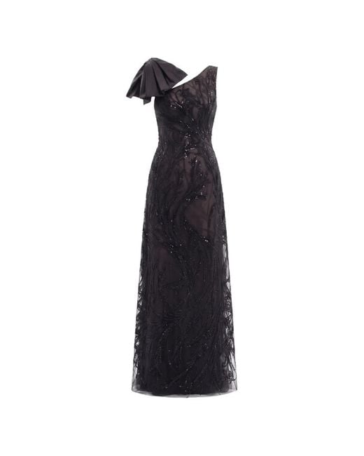 Saiid Kobeisy Blue Asymmetrical Embroidered Bow-Detail Maxi Dress