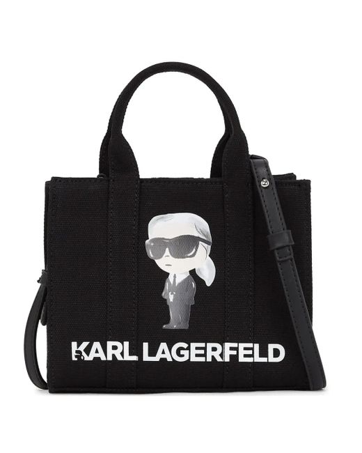 Karl Lagerfeld Black Ikon Aquarelle Canvas Tote Bag