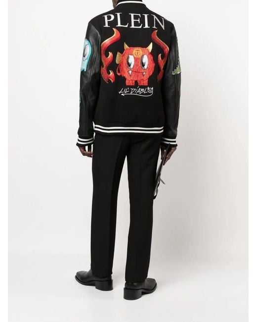 Philipp Plein Black Patch-Detail Varsity Jacket for men