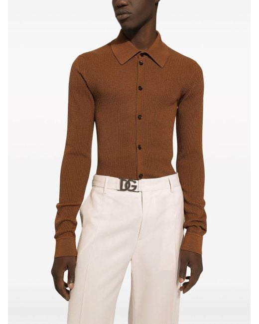 Dolce & Gabbana Brown Straight-point Collar Ribbed Shirt for men