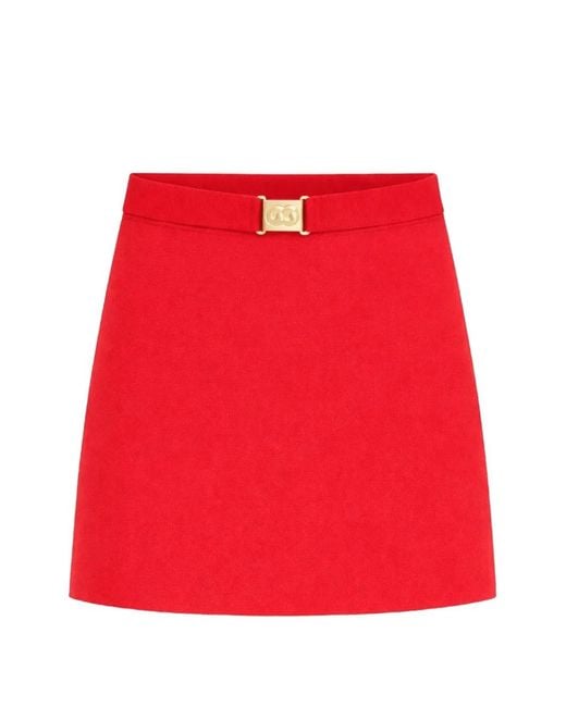 Cult Gaia Red Amoret Logo-Plaque Knit Skirt