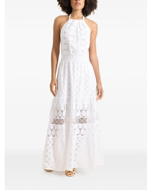 Temptation Positano White Porro Halterneck Layered Maxi Dress