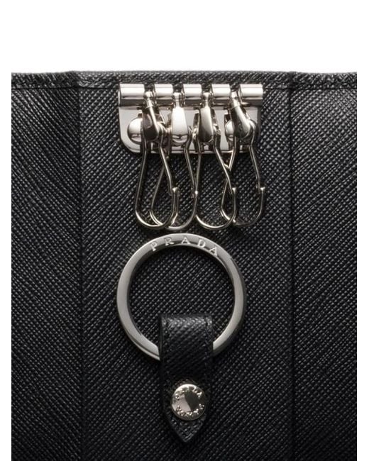 Prada Gray Saffiano Leather Key Case