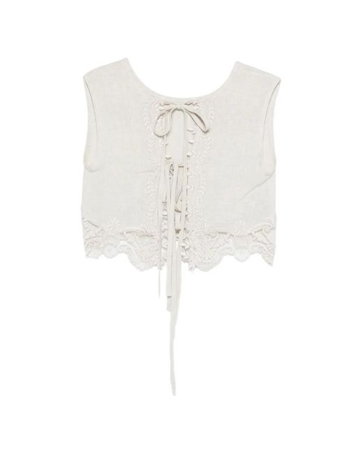 Maurizio Braschi White Lace Tie Top