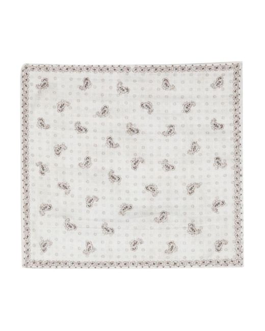 Brunello Cucinelli White Paisley-print Silk Handkerchief for men