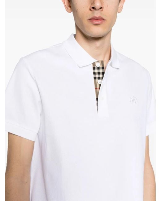 Burberry White Logo Cotton Polo Shirt for men