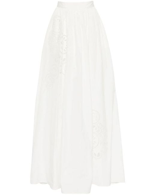 Elie Saab White Embroidered Taffeta Maxi Skirt