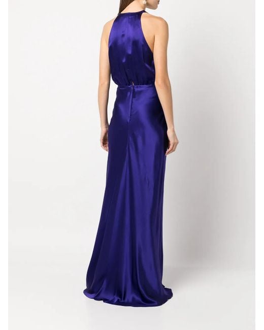 Michelle Mason Purple Draped-Detail Halterneck Gown