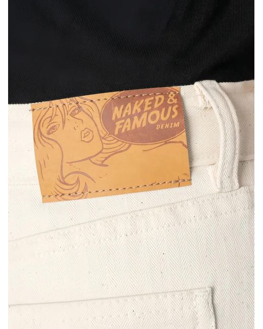 Naked & Famous White Wide Wild West Herringbone Jeans