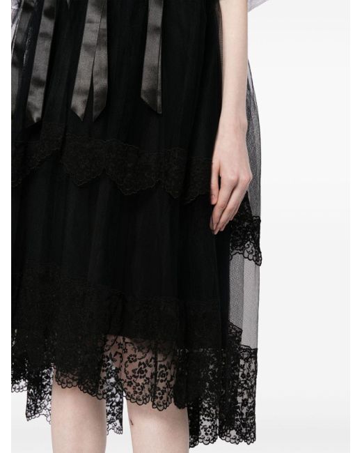Simone Rocha Black Bow-embellished Tulle-overlay Dress