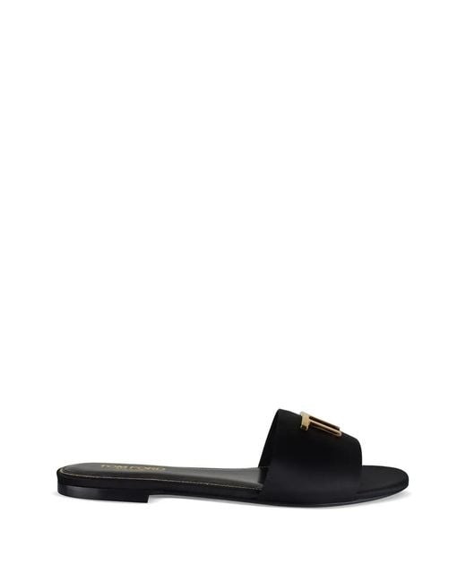 Tom Ford Black Embossed-Logo Leather Sandals