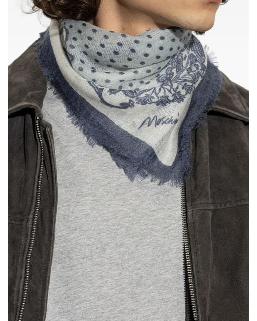 Moschino Blue Patchwork Fringed Scarf