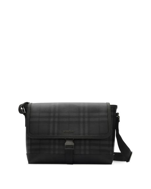 Burberry Black City Check Messenger Bag for men