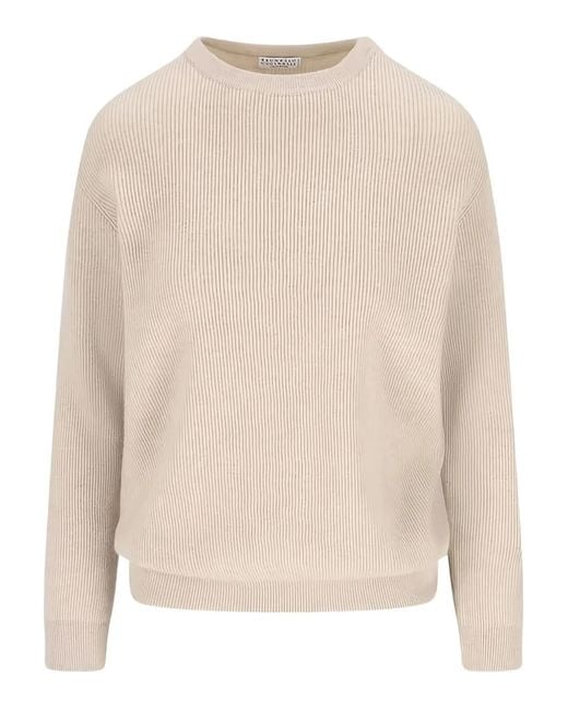 Brunello Cucinelli Natural Ribbed Crewneck Sweater