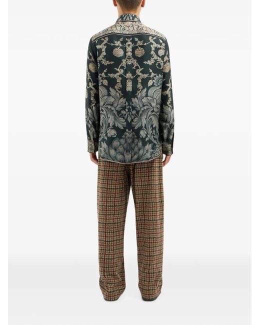 Pierre Louis Mascia Gray Floral-Print Silk Shirt for men