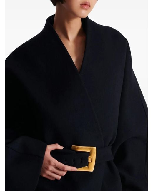 Balmain Blue Short Wool Wrap Coat
