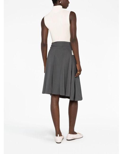 Low Classic Gray Contrast-trim Pleated Midi Skirt
