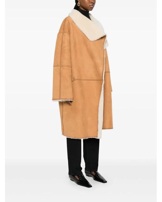 Totême White Draped Shearling Coat