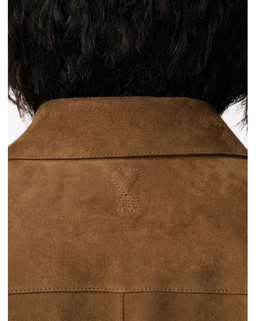 AMI Brown Leather Shirt Jacket