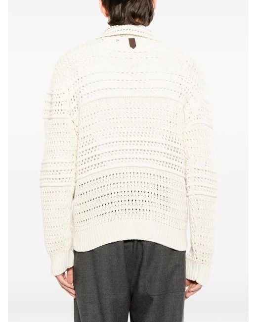 Canali White Zip Knitted Cardigan for men