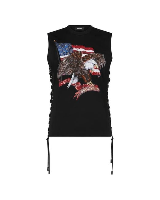 DSquared² Black Lace-Up Embellished Tank Top for men