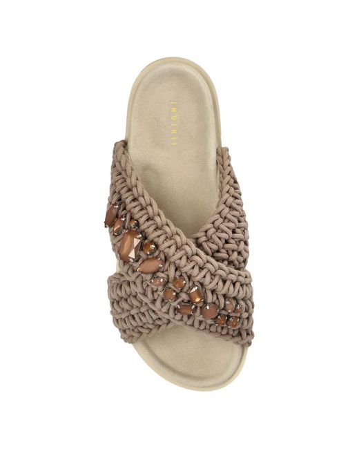 Inuikii Natural Criss-Cross Embellished Sandals