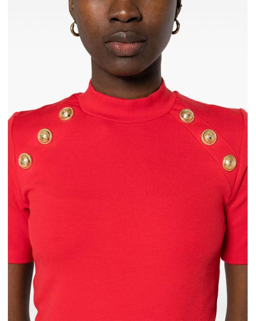 Balmain Red Signature Coin-buttons T-shirt