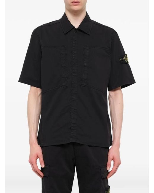 Stone Island Black Stretch Organic Cotton Twill Shirt for men