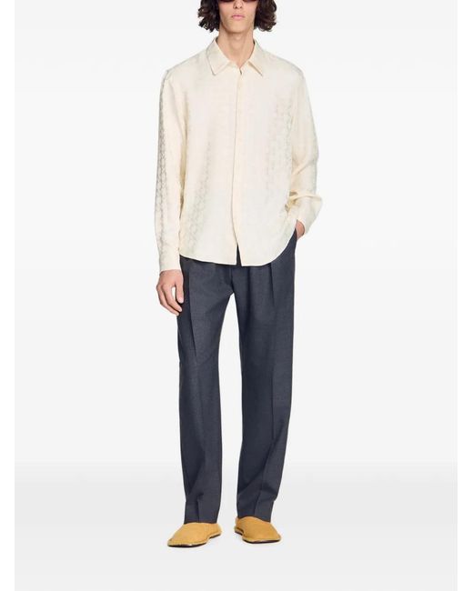 Sandro Pink Monogram-Pattern Long-Sleeve Shirt for men