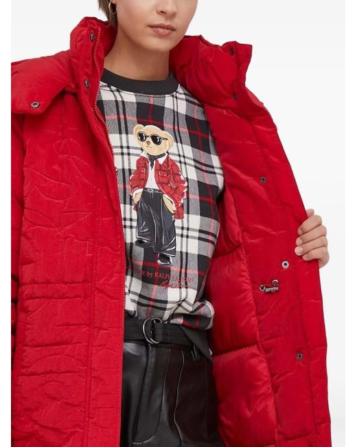 Desigual Red Tulip Quilted Hooded Jacket