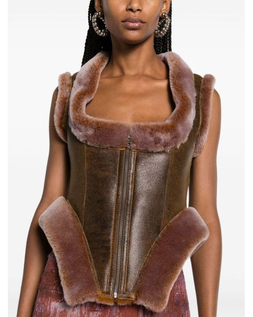 X Knwls veste en cuir à bords texturés Jean Paul Gaultier en coloris Brown