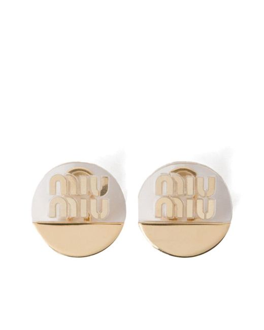 Miu Miu Natural Logo-plaque Clip-on Earrings
