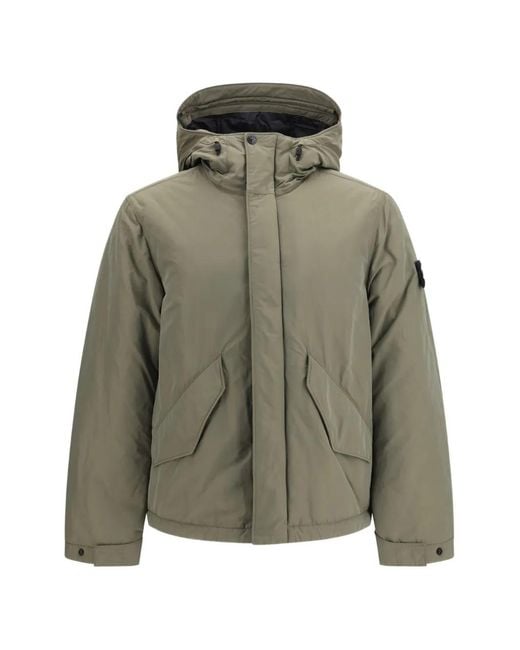 Stone Island Green Hooded Logo-Patch Jacket for men