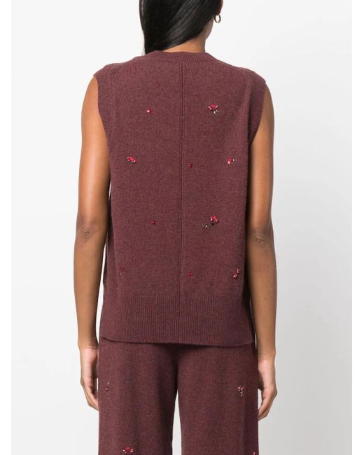 Barrie Purple Floral-Embroidery Cashmere Jumper