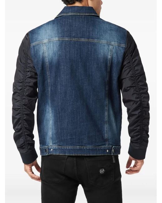 Philipp Plein Blue Double-Zip Denim Jacket for men