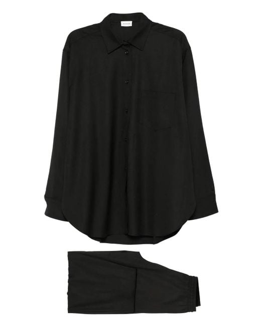 ANDAMANE Black Buttoned-Front Point-Collar Shirt