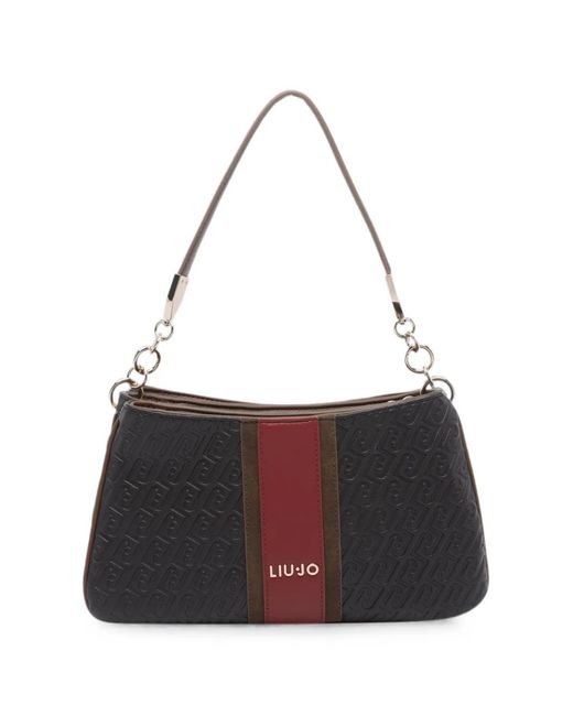Liu Jo Black Monogram-Embossed Panelled Shoulder Bag