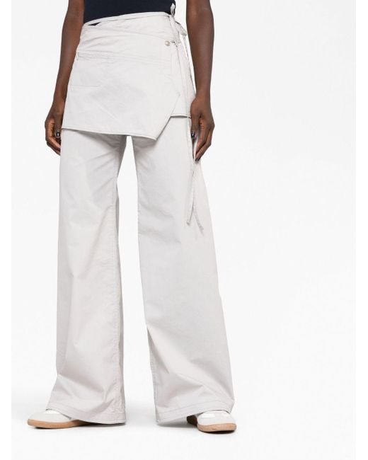 Low Classic White Layered Wide-leg Skirt Trousers