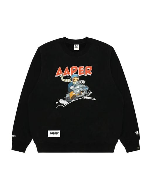 Aape By A Bathing Ape Men's Black Graphic-Print Crew-Neck Sweatshirt