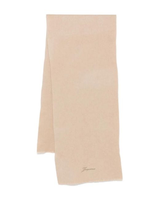 Jacquemus Natural Wool Scarf With Embroidery