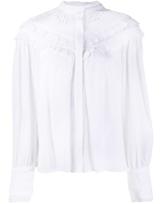 Étoile Isabel Marant Cotton Izae Broderie Blouse, Vertical-stripes in White - Lyst