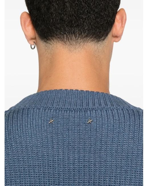 Golden Goose Deluxe Brand Blue Jacquard Wool Sweater With Cream-Colored Pattern Clothing for men