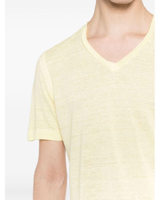 T-shirt en lin à col v 120% Lino pour homme en coloris Yellow